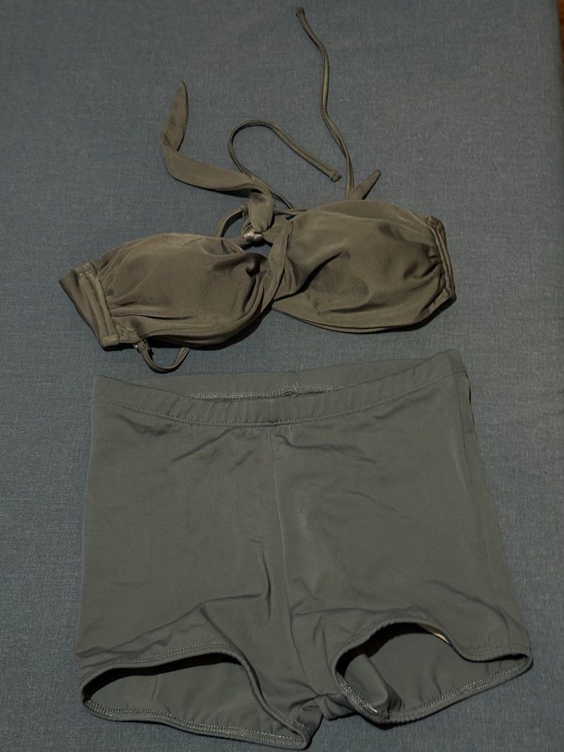 Small gray twisted bikini top and gray boyleg bottoms (Category: Bikinis & Swimsuits) located in Quezon City. Submitted by ayahko (Listing ID 1434441834, Image 1). Description: Small gray twisted bikini top and gray boyleg bottoms, 100 for the set Shades of gray do not match exactly.