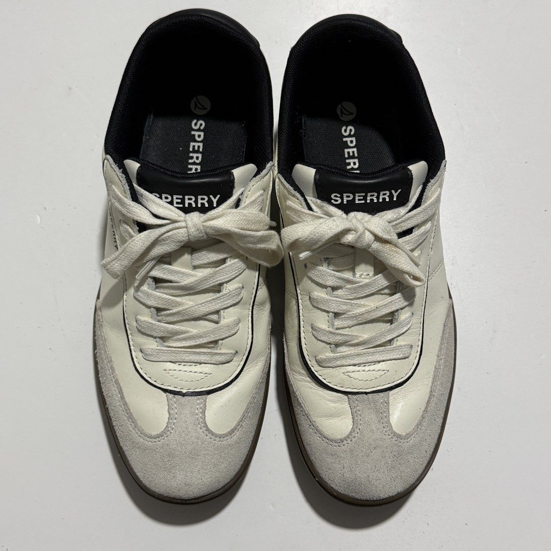 Sperry Sneakers Pier 90 US 8.5 Men (Category: Sneakers) located in San Juan City. Submitted by sheenabels (Listing ID 1434454093, Image 1). Description: - Cream-colored Sperry sneakers - Suede toe cap - Black heel counter with Sperry logo - Brown sole - White laces - Includes original box - Sperry logo on insole.
