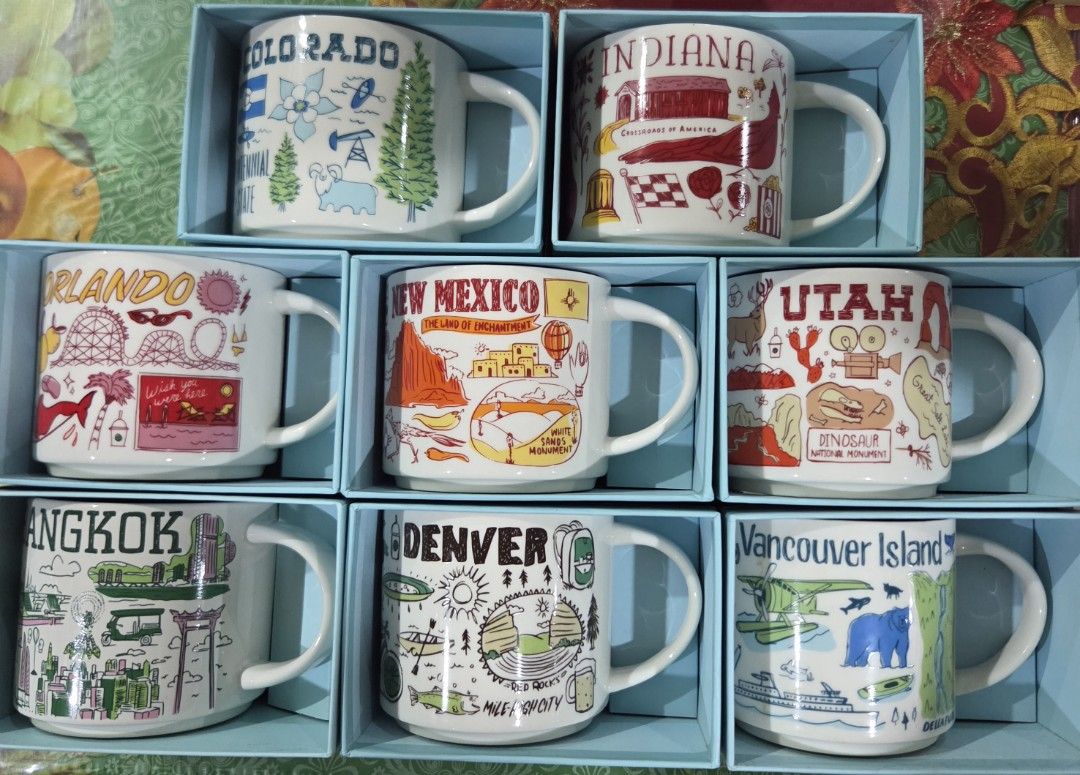 Starbucks City Mugs been there series (Category: Coffee & Tea Tableware) located in Quezon City. Submitted by liquidatormnl (Listing ID 1434500965, Image 2). Description: Starbucks been there series brand new with box and sku -Starbucks city mugs available: Colorado, Indiana, Orlando, New Mexico, Utah, Bangkok, Denver, Vancouver Island. - Each mug comes in its original box. - Perfect for collectors. - Makes a unique gift. SOLD: utah indiana color