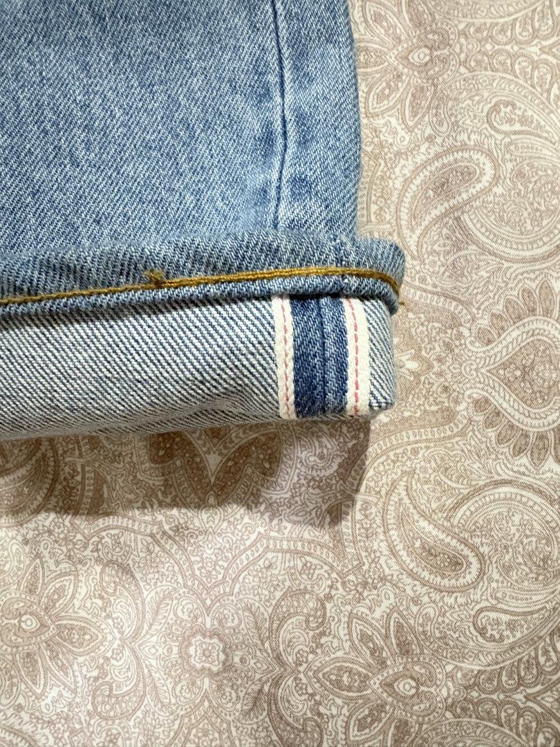 Supreme selvedge stonewashed jeans (Category: Jeans) located in Marikina City. Submitted by surity99 (Listing ID 1434495419, Image 2). Description: - Supreme slim fit jeans - stonewashed - Size 30 - Button fly - Red Supreme tag - Leather patch with Supreme logo - Made in Japan - Red selvedge detail - Material: 100% cotton, cow leather patch Waist 16 in Rise 11 in Inseam 29 in (chainstitch hemmed) Hem width 7.9 in.