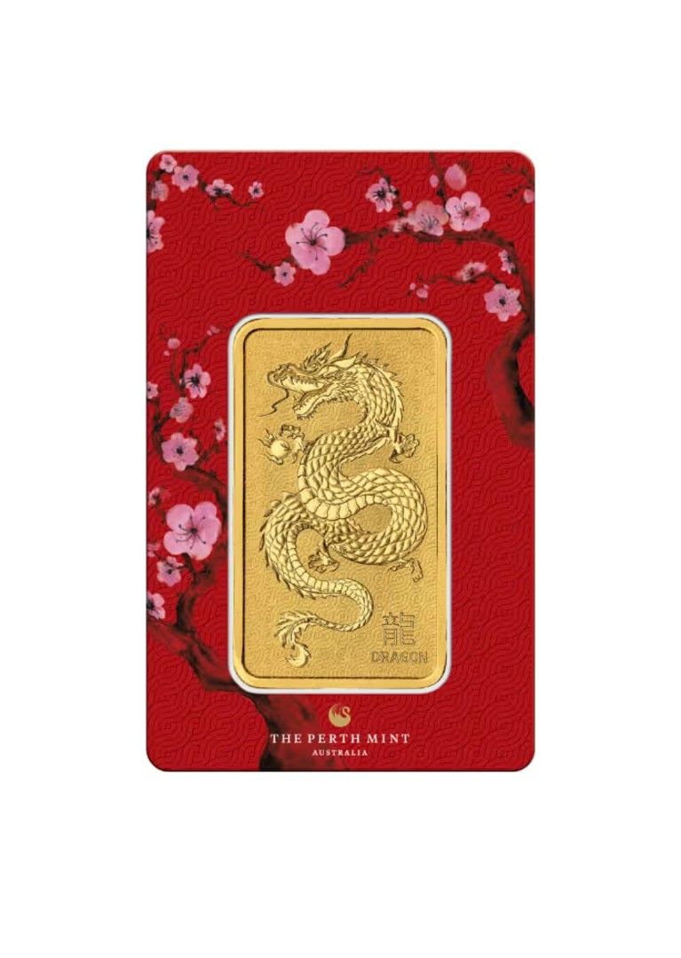 1oz Perth Mint Lunar Dragon 9999. Gold Bar ( In Assay) (Category: Currency) located in Singapore. Submitted by bullionhaven (Listing ID 1434803433, Image 1). Description: Metal Content: Gold Purity: .9999 Condition:New Country: Australia Manufacturer: The Perth Mint Mintage: 30,000.