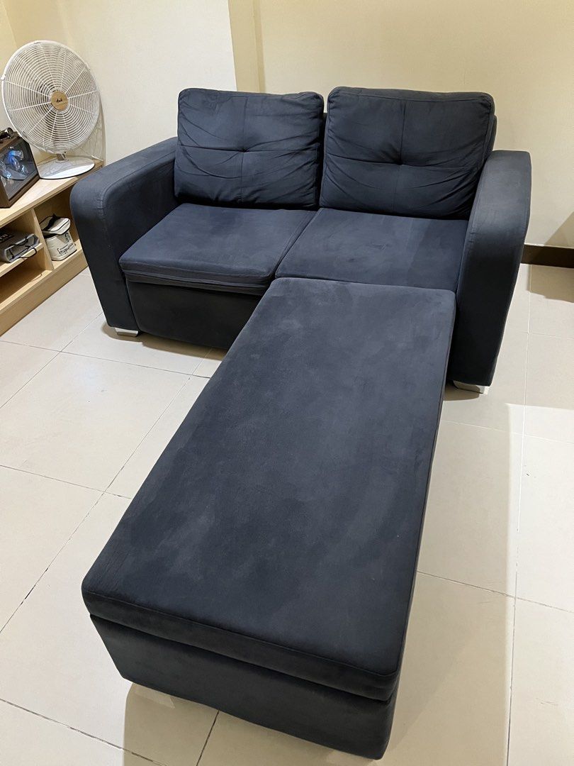 2-seater Sofa with Ottoman (Category: Sofas) located in Pasig City. Submitted by joycepine (Listing ID 1434801420, Image 3). Description: For sale ❗️ 2-seater sofa with ottoman (3 piece total) 9k only - slightly negotiable Suede material, foams not saggy Ready for pickup ☺️ 📍Pasig.