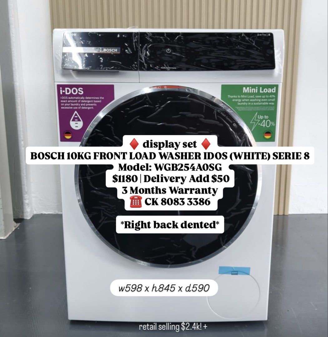 Idos Washing Machine ♦️ BOSCH 10KG FRONT LOAD WASHER IDOS (WHITE) SERIE 8 Model: WGB254A0SG ...