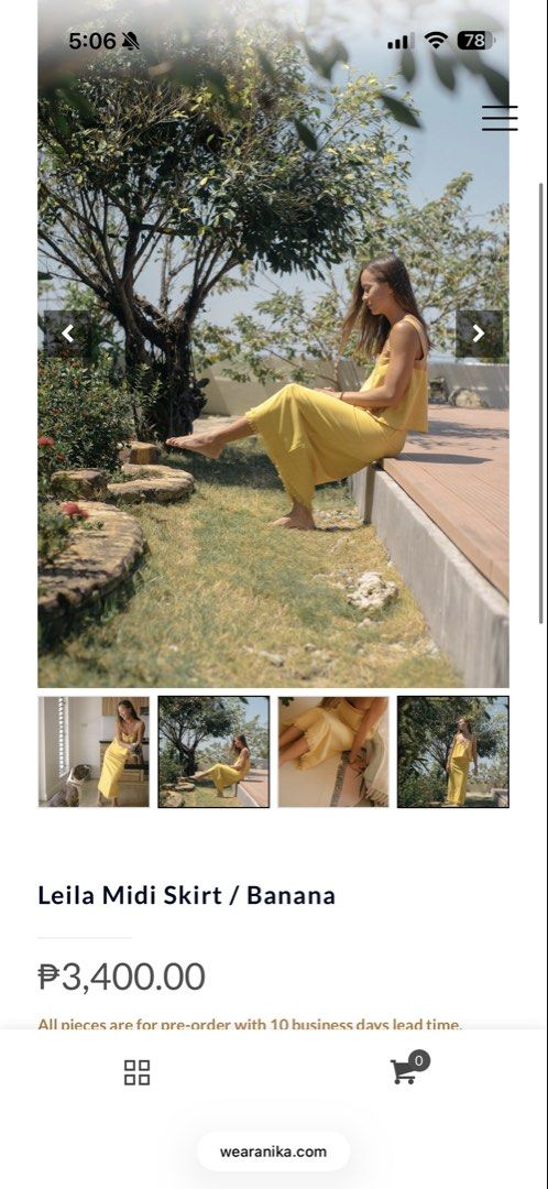 Anika Leila Midi in Banana (Category: Skirts) located in Muntinlupa City. Submitted by prelovedkn_ (Listing ID 1434703939, Image 2). Description: Worn thrice Sells for 3400.