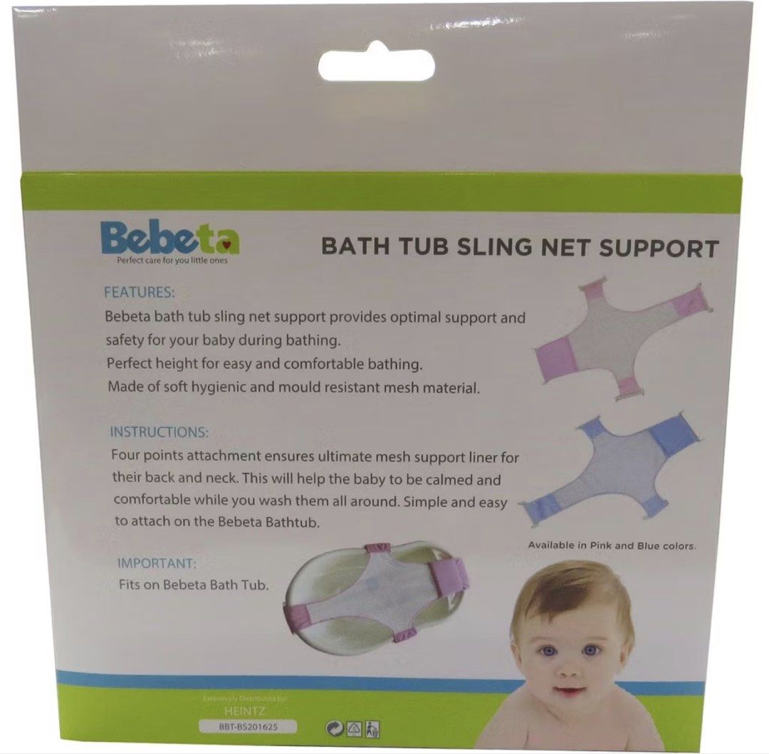 Bebeta Bath Tub Sling Net Support - blue (Category: Bathtub & Bath Accessories) located in Paranaque City. Submitted by eileenfinds (Listing ID 1434621344, Image 3). Description: - Provides optimal support and safety for your baby during bath time. - Designed for easy and comfortable bathing. - Made of soft, hygienic, and mold-resistant mesh. - Features a four-point attachment for back and neck support. - Available in pink and blue colors. - Spec