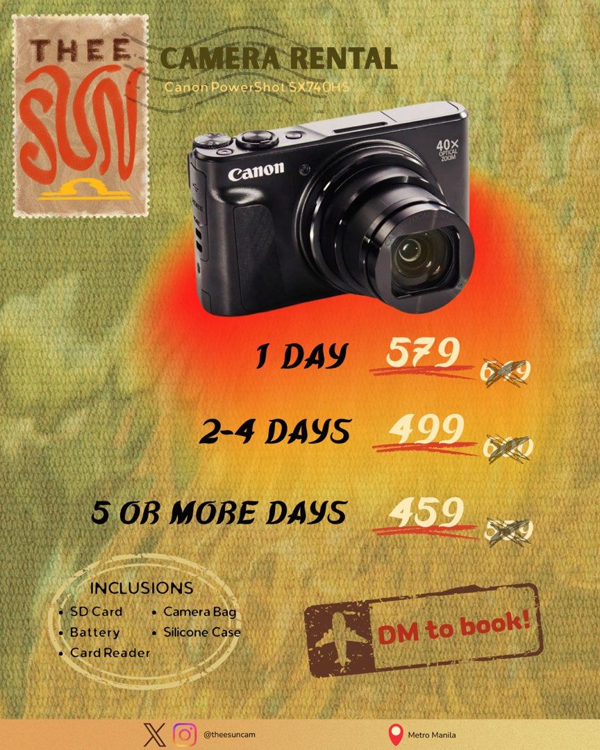 Camera Rental Canon Powershot SX740HS (Category: Cameras) located in Caloocan City. Submitted by royalpenguin-cd74aa (Listing ID 1434728708, Image 1). Description: Canon Powershot SX740HS Available now for renting! Kindly message us~ Can give discounts if booking more than a week!.