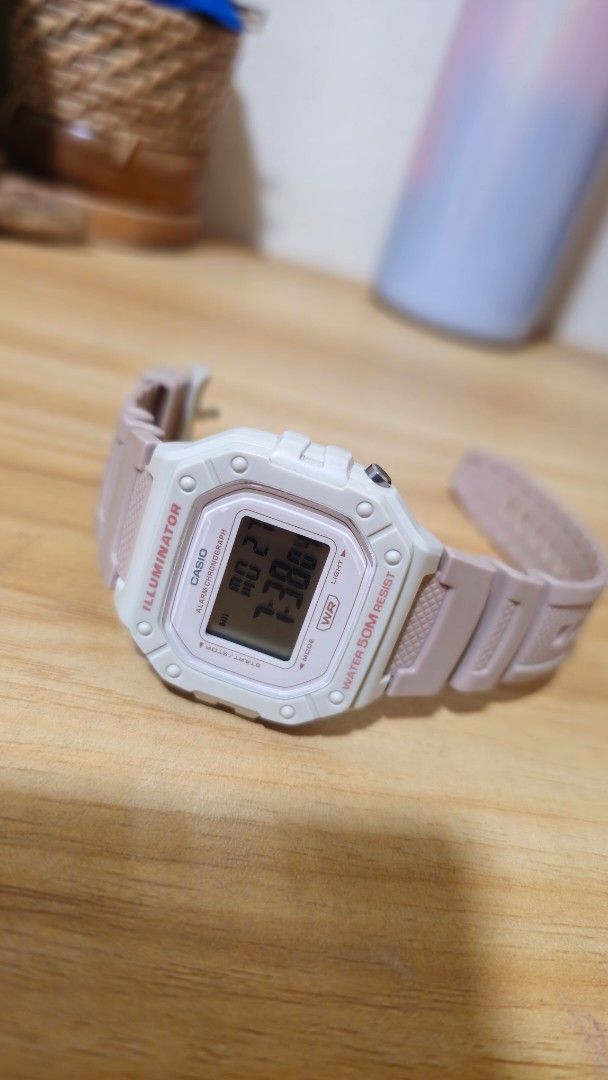 Casio Digital Watch Illuminator - Pink (Category: Men's Watches) located in Rosario. Submitted by prelovedbyengineertoni (Listing ID 1434733419, Image 3). Description: - Casio digital watch - White and pink color scheme - Square digital display - Pink watch band - Side buttons and buckle closure - Displays time - Suitable for everyday use.
