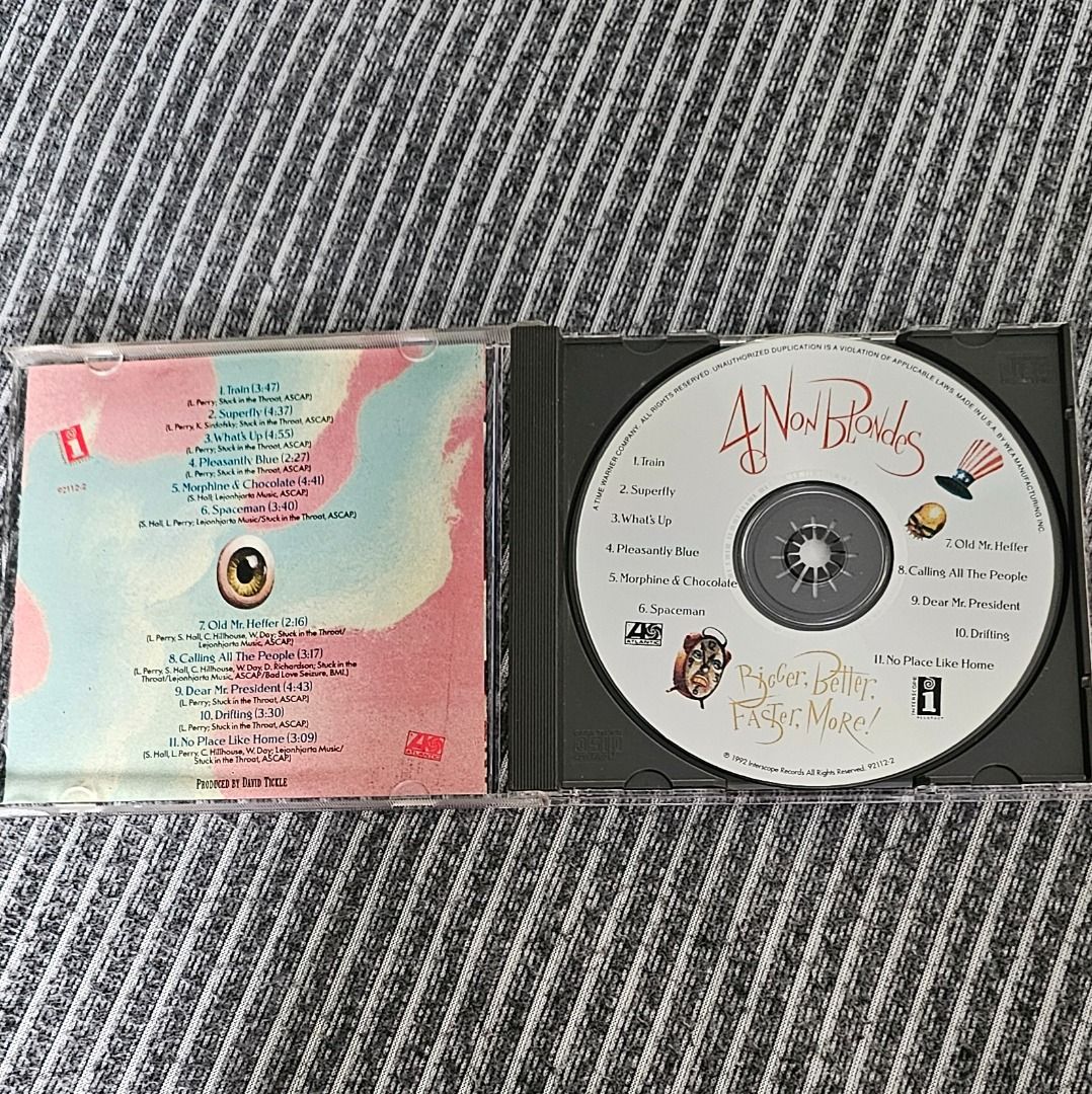 🌟🇺🇸[CD Album] 4 Non Blondes – Bigger, Better, Faster, More! (1992) (Category: CDs & DVDs) located in Singapore. Submitted by strangecell (Listing ID 1434749945, Image 2). Description: Many more Various Genres: https://www.carousell.sg/p/1253907759 Disco/Funk/Soul/Easy Listening/ Lounge/Jazz/Chill-out: https://carousell.com/p/1028943398 Electronic Dance, EDM, DJ Mix: https://carousell.com/p/1035784902 *************************************** Sel