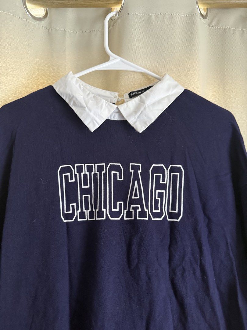 Chicago Navy Blue Layered Collar Sweater | Medium-Large SHEIN (Category: Coats, Jackets and Outerwear) located in Bacoor. Submitted by pausroom (Listing ID 1434720357, Image 3). Description: ✨ 100% Cotton material ✨ Selling low ✨ All pics are mine ✨ Comfy fit for Medium.
