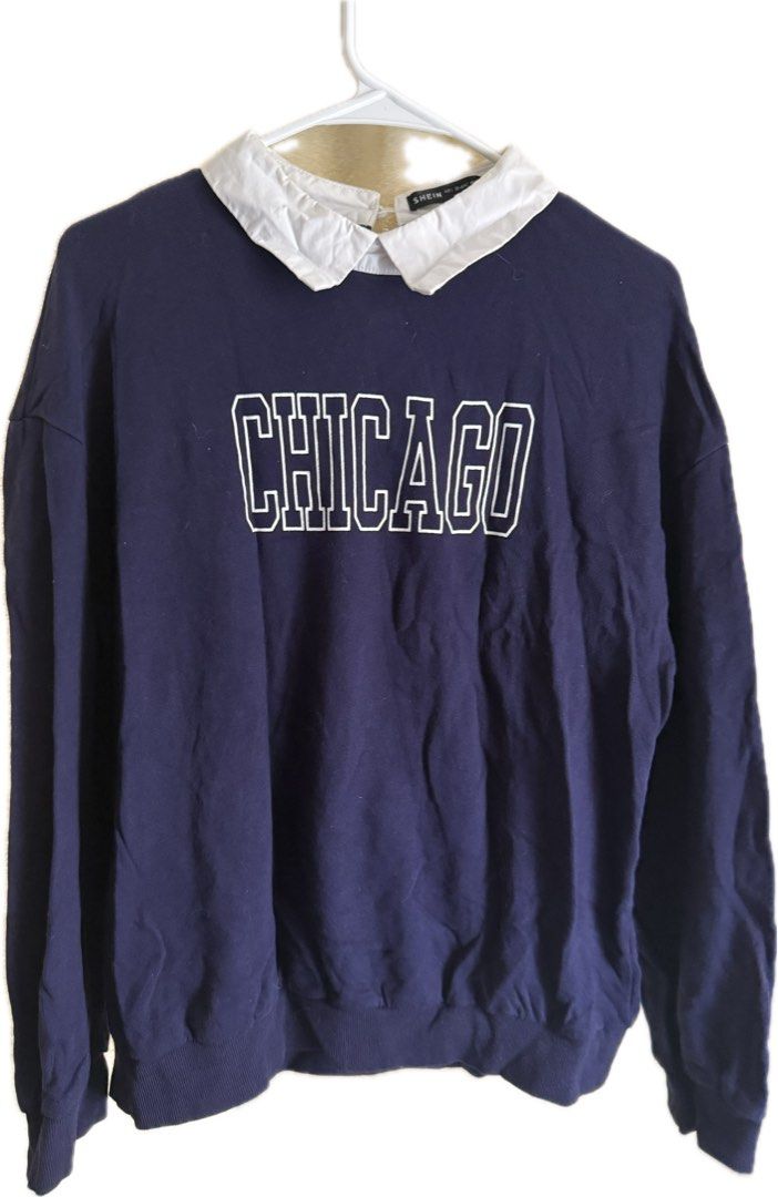 Chicago Navy Blue Layered Collar Sweater | Medium-Large SHEIN (Category: Coats, Jackets and Outerwear) located in Bacoor. Submitted by pausroom (Listing ID 1434720357, Image 1). Description: ✨ 100% Cotton material ✨ Selling low ✨ All pics are mine ✨ Comfy fit for Medium.