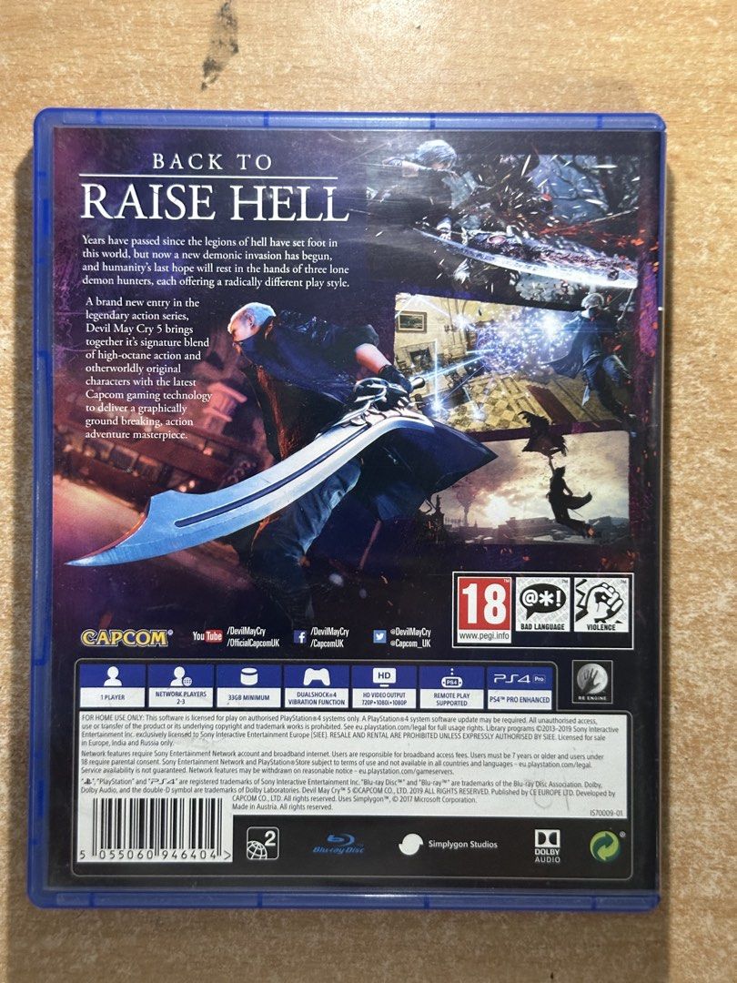 Devil May Cry 5 - PS4 (FOR SALE) (Category: PlayStation) located in Manila. Submitted by tomaschn1218286 (Listing ID 1434757122, Image 2). Description: - Devil May Cry 5 for PlayStation 4 - Includes game disc and original case -Lightly used no scratches works well RFS: NEED MONEY PRICE NEGOTIABLE!! .