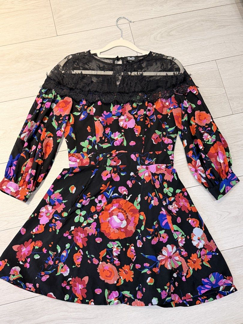 D&G Floral Dress (Category: Luxury Apparel) located in Pasay City. Submitted by wuangel_ (Listing ID 1434628999, Image 1). Description: black dress with a floral pattern and lace detailing, styled to brand-name fashion apparel DOLCE & GABANNA Back zipper with buttons Flowy .