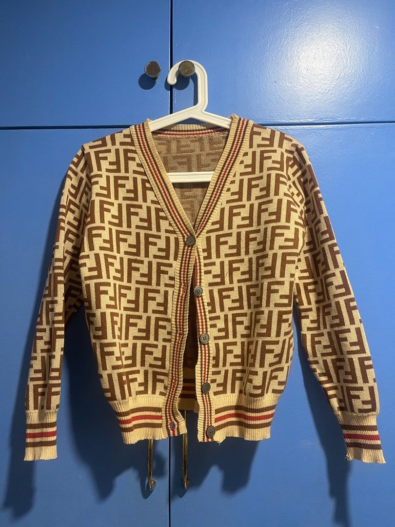 Fendi FF-jacquard monogram knit cardigan jacket (Category: Coats, Jackets and Outerwear) located in Manila. Submitted by retrocancer (Listing ID 1434641801, Image 1). Description: selling my personal fendi FF-jacquard monogram knit cardigan! 300 + sf au! no issue but tag is tanggal na.