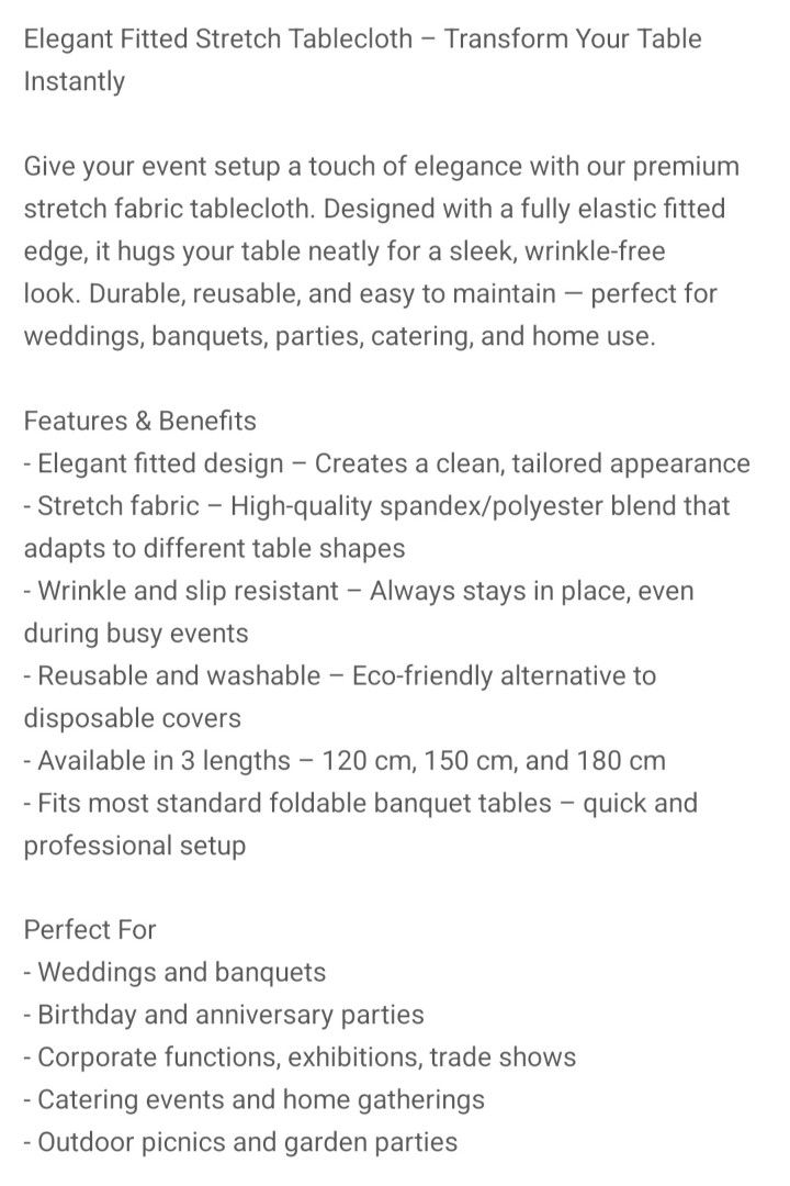 Fitted Stretch Tablecloth - 180cm439510303444848641