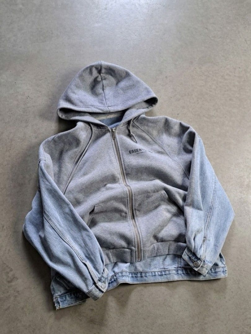 FOG Essentials Mixed Denim Zip-up Hoodie (Category: Coats, Jackets and Outerwear) located in Manila. Submitted by nikko.fernandez (Listing ID 1434612672, Image 1). Description: Mixed Denim Style Hoodie Heavy and High-quality denim and soft sweatwear fabric. High Quality Rep price is negotiable mop: gcash, paymaya or bank transfer mod: pick up, meet up or shipping shipping: lalamove within MM, flash or jnt for provincial no cod/cop for outside met