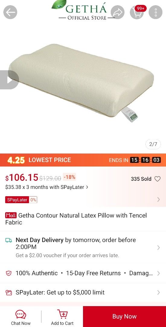 Getha Contour Natural Latex Pillow with Tencel Fabric (Category: Bedding & Towels) located in Singapore. Submitted by drwho (Listing ID 1434605039, Image 1). Description: - Getha Contour Natural Latex Pillow - Open and tried once, but not suitable for me - Tencel Fabric .