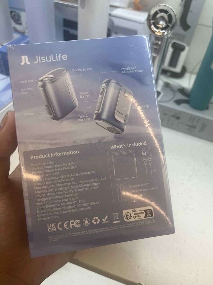 Jisulife Neck Fan (Category: Fans) located in Manila. Submitted by juanforallshop (Listing ID 1434621786, Image 1). Description: JISULIFE Life5 Neck Fan 4500mAh Strong‑Wind Bladeless Cooler 100‑Gear USB‑C Outdoor Hands‑Free.