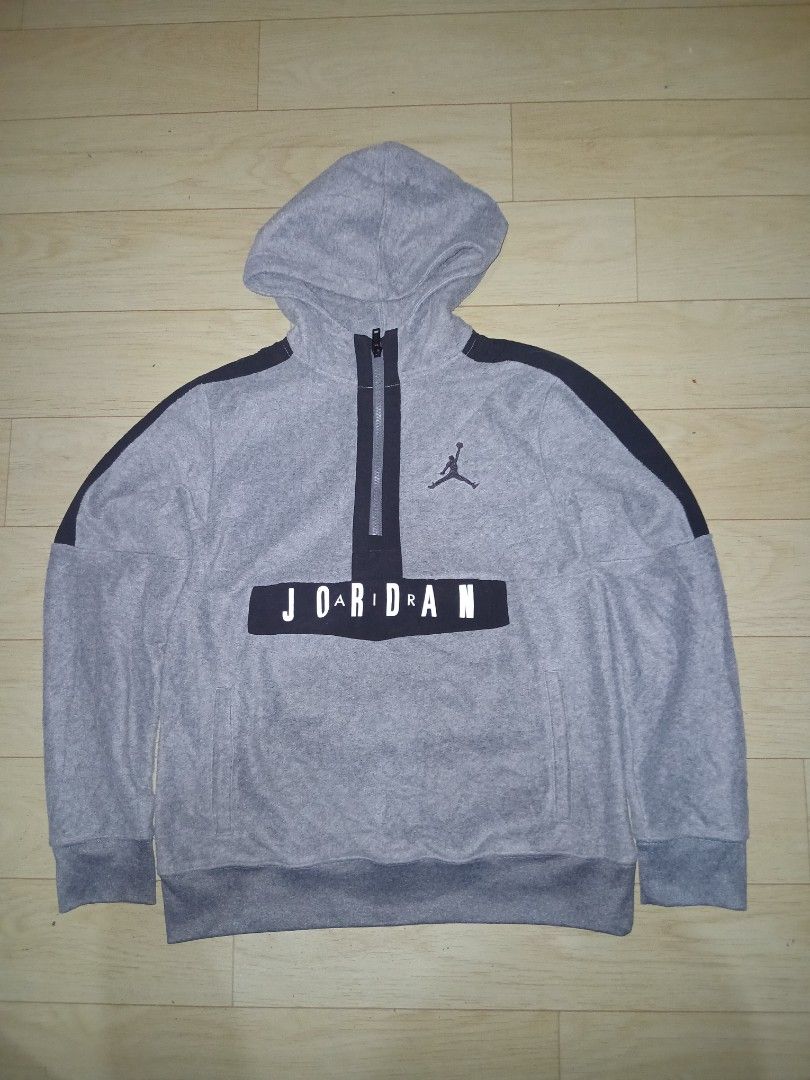 Jordan Hoodie with Zipper (Category: Coats, Jackets and Outerwear) located in General Santos City (Dadiangas). Submitted by afsph1996 (Listing ID 1433614383, Image 1). Description: - Gray Jordan hoodie - Zipper closure - Jordan logo on chest - "JORDAN" printed across front - Hooded - Black accents on sleeves - Made of polyester and other materials - Size tag included Youth 13-15 Yrs old -small adult .