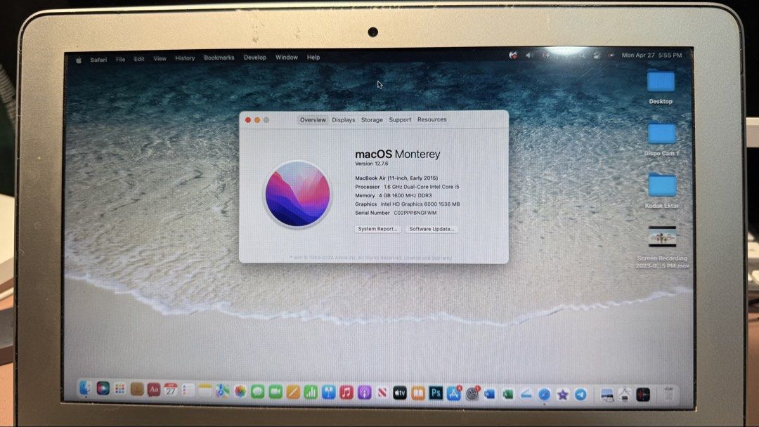 MacBook Air (11-inch, Early 2015) (Category: Laptops & Notebooks) located in Quezon City. Submitted by magramerchandise (Listing ID 1434714161, Image 2). Description: - MacBook Air (Silver) - macOS Monterey - 1.6 GHz Intel Core i5 processor - 4GB RAM - Intel HD Graphics 6000 - Standard keyboard - Includes charger.