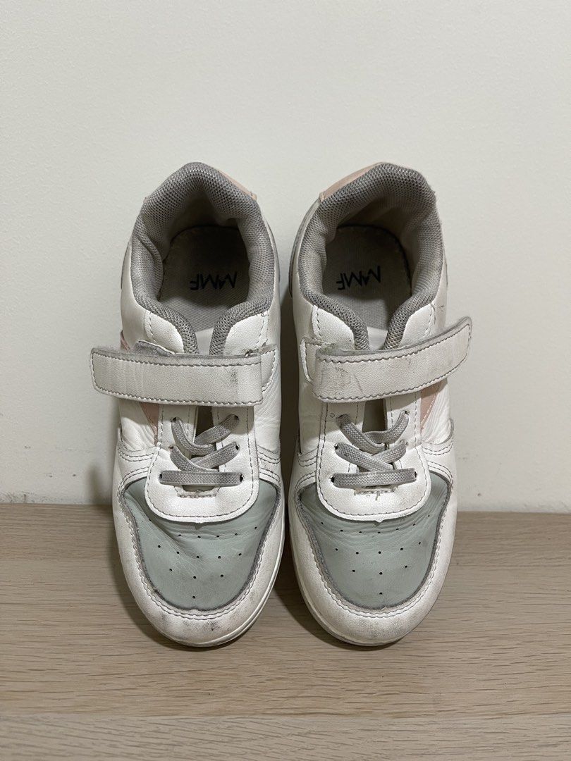 MMF Kids' Sneakers Size 31 (Category: Babies & Kids Fashion) located in Pasig City. Submitted by emeraldtruffle (Listing ID 1434787279, Image 2). Description: - MMF sneakers - Color: White, Gray, and Pink - Closure: Hook-and-loop strap and laces - Size: 31 - Suitable for everyday wear.