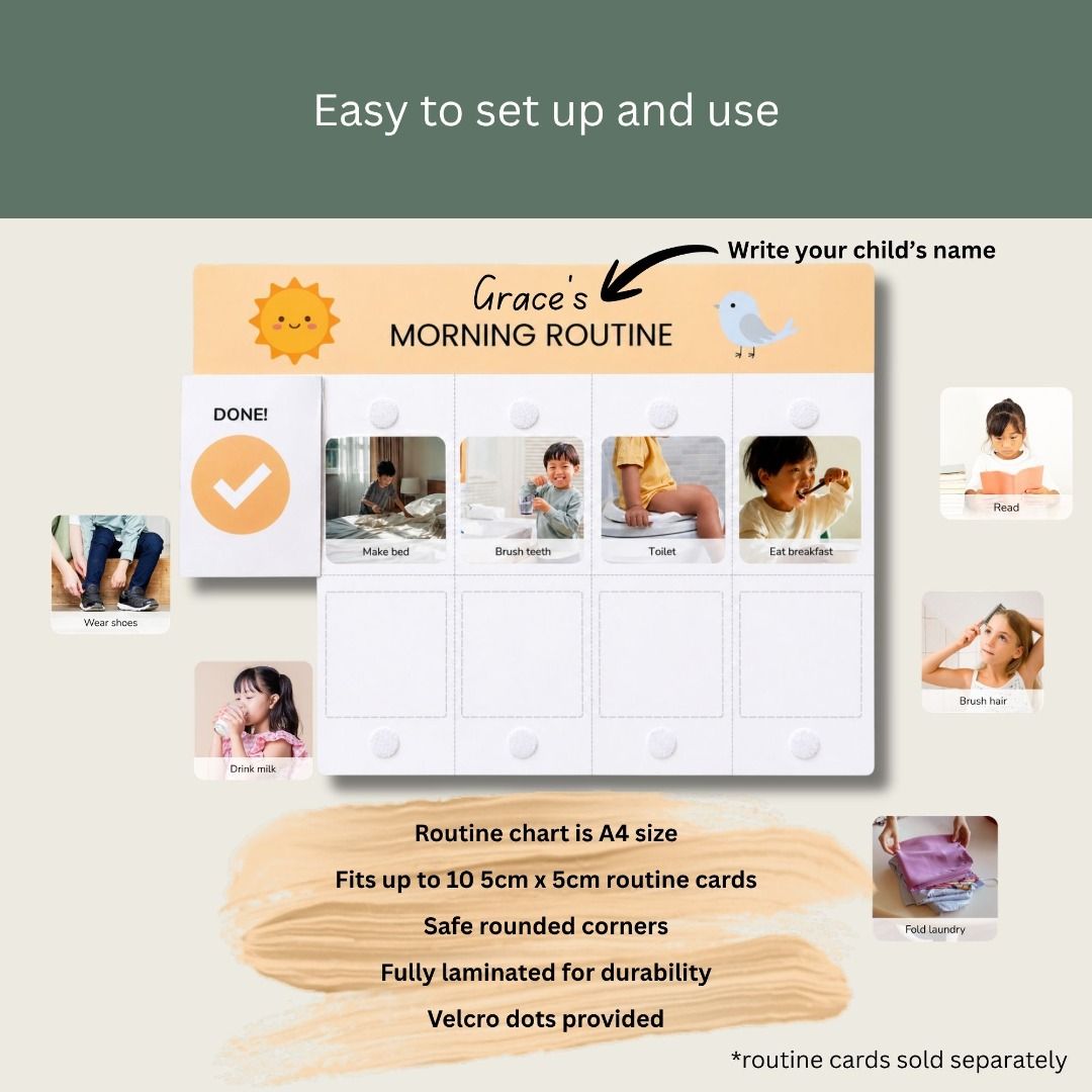 Morning & Bedtime Visual Schedule Routine Board with Cards, for Kids ...