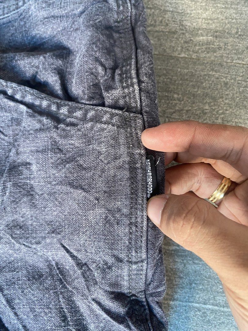 Neighborhood Duck Painter Pants (Category: Jeans) located in Ilog. Submitted by mikesthrift_ (Listing ID 1434766822, Image 3). Description: - Authentic Neighborhood Duck Painter Pants - Dark grey color - Relaxed fit - Multiple pockets, including a carpenter pocket - Button closure with brand logo - Brand tag visible Waistline : 30 / Length : 37 / Leg opening : 8 Price : 1,500+SF dm if interested ☺️.