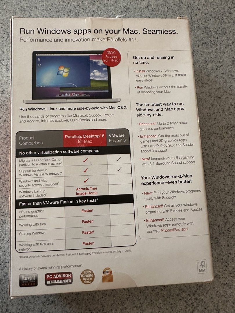 NEW Parallels Desktop 6 for Mac (Category: Software) located in Makati City. Submitted by 123homes (Listing ID 1434664838, Image 2). Description: Parallels Desktop 6 for Mac 1 box only Condition: 10/10 NEW ✨ Sealed in box. Unopened. - Run Windows, Linux, and more on your Mac without rebooting! - Uses Parallels Desktop 6 for Mac. - Run Windows and Mac OS X simultaneously. - Includes complimentary anti-virus for Windows and Mac. - Includes backup s