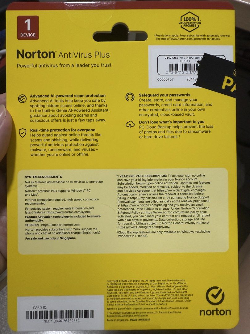 Norton AntiVirus Plus - 1 Device 1 Year Subscription439444468034457601