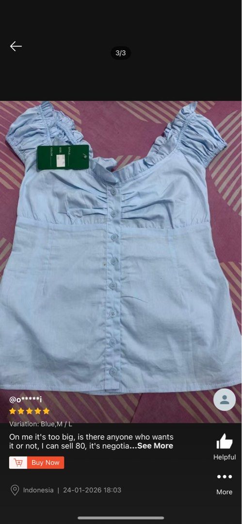 Off-Shoulder Button-Up Top (Category: Blouses) located in Quezon City. Submitted by mikaaaaachu (Listing ID 1434769062, Image 2). Description: Vietnam Top bought on orange app Never used S / M Rfs: bought 2 .