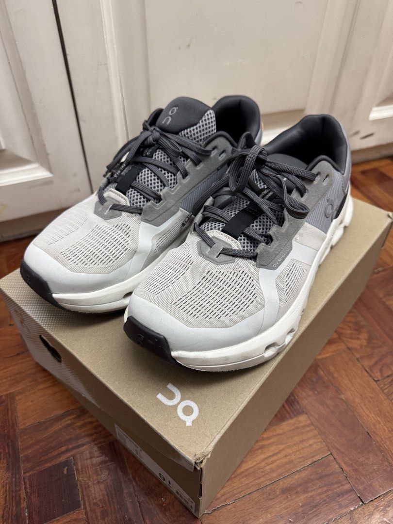 On Cloudrunner 2 - Wolf/Ivory - Size 9 (Category: Sneakers) located in Manila. Submitted by choppee (Listing ID 1434626303, Image 1). Description: - On Cloudrunner 2 running shoes - Color: Wolf/Ivory (grey/white) with black accents - Size: US 9, EU 42.5, JP 27 - Features: - Breathable upper - Cushioned sole - mild stability shoe - Includes original box bought from Tokyo Japan - wore less than 10 times only for malling RFS: Decluttering.
