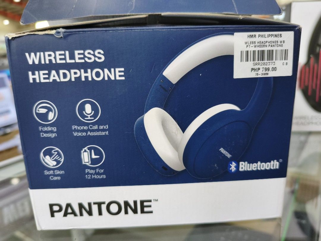 Pantone Wireless Bluetooth Headphones (Category: Headphones & Headsets) located in Manila. Submitted by red_finders (Listing ID 1434606502, Image 1). Description: - Pantone Wireless Headphones - Folding design for easy storage - Bluetooth enabled - Up to 12 hours of playtime - Phone call and voice assistant capable - Soft skin care for comfort.