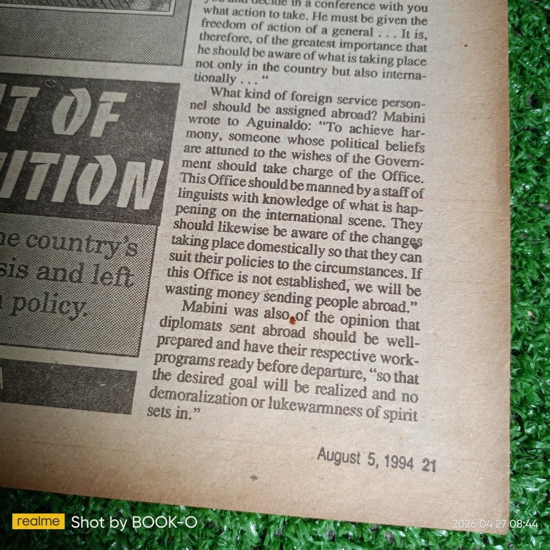 Philippine Graphic Newspaper - August 5, 1994 (Category: Magazines) located in Polangui. Submitted by jumyrace2 (Listing ID 1434607859, Image 2). Description: - Vintage Philippine Graphic newspaper - Dated August 5, 1994 - Features article: "Diplomat of the Revolution" about Apolinario Mabini - Includes subscription offer for Metro Manila.