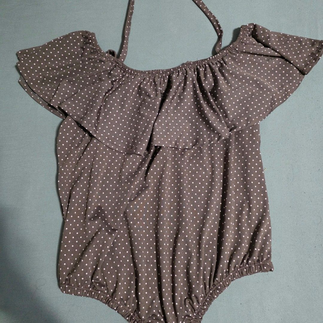 PLUS SIZE Brown Off-Shoulder Swimsuit (Category: Bikinis & Swimsuits) located in Manila. Submitted by plussizedpixie (Listing ID 1434750548, Image 1). Description: Cotton stretchable fabric.