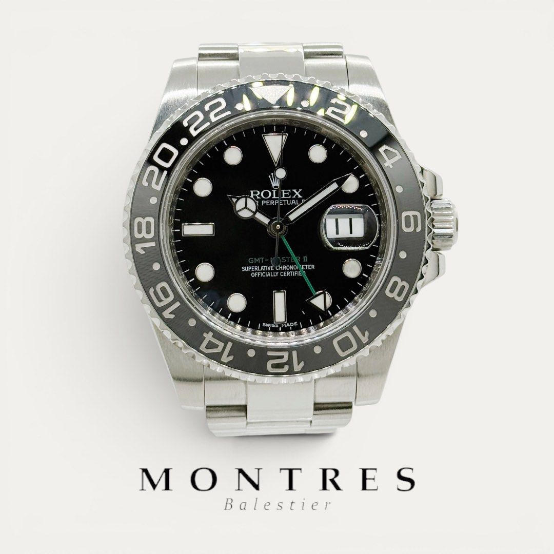 Pre-owned Rolex GMT Master II 116710LN Black Dial 116710 LN (G)(2010) (Category: Watches) located in Singapore. Submitted by montresbalestier (Listing ID 1434639837, Image 1). Description: Please follow us for updates on our latest watches! Brand: Rolex Model: GMT Master II Reference: 116710LN Size: 40MM Material: Stainless Steel & Ceramic Bezel Dial: Black Condition: like new , watch only Warranty: Dated G Series , Circa 2010 (comes with 1 year 