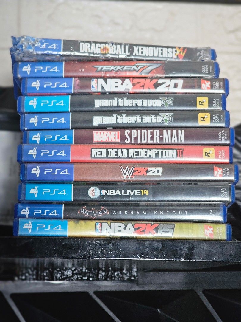 PS4 Games - Dragon Ball, Tekken, NBA, Marvel (Category: PlayStation) located in Quezon City. Submitted by zherlthshxis (Listing ID 1434644193, Image 1). Description: Tekken 7 - 700 GTA V - 900 Batman Arkham Knight - 700 SPIDERMAN - 900 Dragonball Xenoverse - 500 NBA LIVE 14 - 350 NBA2K15-350 NBA 2K20 - 350 Red Dead Redemption 2 - 900 PM for transactions..