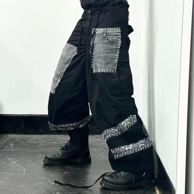 PUSH CREATE Patchwork Cargo Pants （分類：長褲）位於 Hong Kong。 由 babayagar 提交（商品編號 1434759026，圖片 3）。簡介： 原價$1000 Free size。