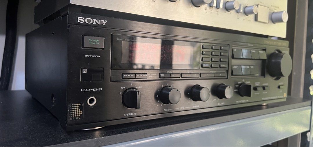 Sony STR-GX6ESII FM Stereo Receiver (Category: Soundbars, Speakers & Amplifiers) located in Quezon City. Submitted by coolstar.ea7bd1_861 (Listing ID 1434790283, Image 3). Description: Sony STR-GX6ESII FM Stereo/FM-AM receiver. Features include a headphone jack, speaker selector, bass, treble, and balance controls. It has inputs for phono, CD, DAT, and tape. Includes video inputs and outputs. The receiver has an attenuator and muting function. It