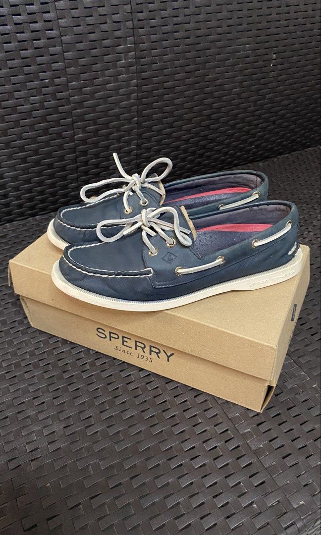 Sperry Top -Sider Shoes (Category: Loafers) located in Cavite. Submitted by JandyLou (Listing ID 1434660559, Image 2). Description: - Navy blue Sperry shoes with original box - White stitching - Like new condition - No issue - White sole with Sperry Top-Sider logo - Size: US 5.5 M (Women's) / EUR 35.5 / 22.5 CM - Made in Indonesia - Includes original box - Bought Php 5,995 last year 2025 - Payment Methods: Payment first via Gcash Delivery Options