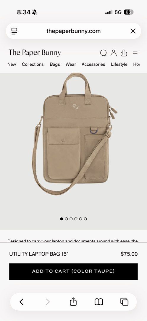The Paper Bunny Utility Laptop Bag 15" - Taupe