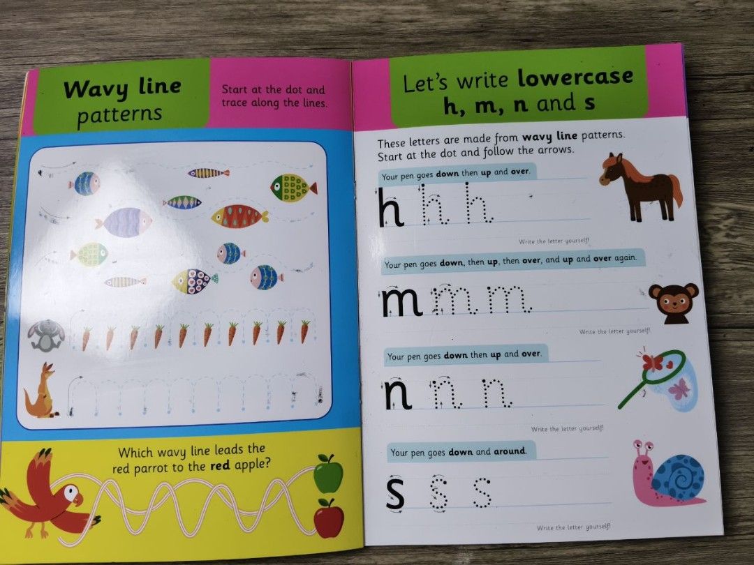 Wipe Clean Handwriting Workbook Age 5+ (Category: Children's Books) located in Manila. Submitted by ryanjayvd_443 (Listing ID 1434620217, Image 2). Description: - Handwriting workbook for children 5 years old and above. - Features activities to practice handwriting. - Includes wavy line patterns and lowercase letter exercises. - Comes with a wipe-clean pen. - Perfect for developing handwriting skills..