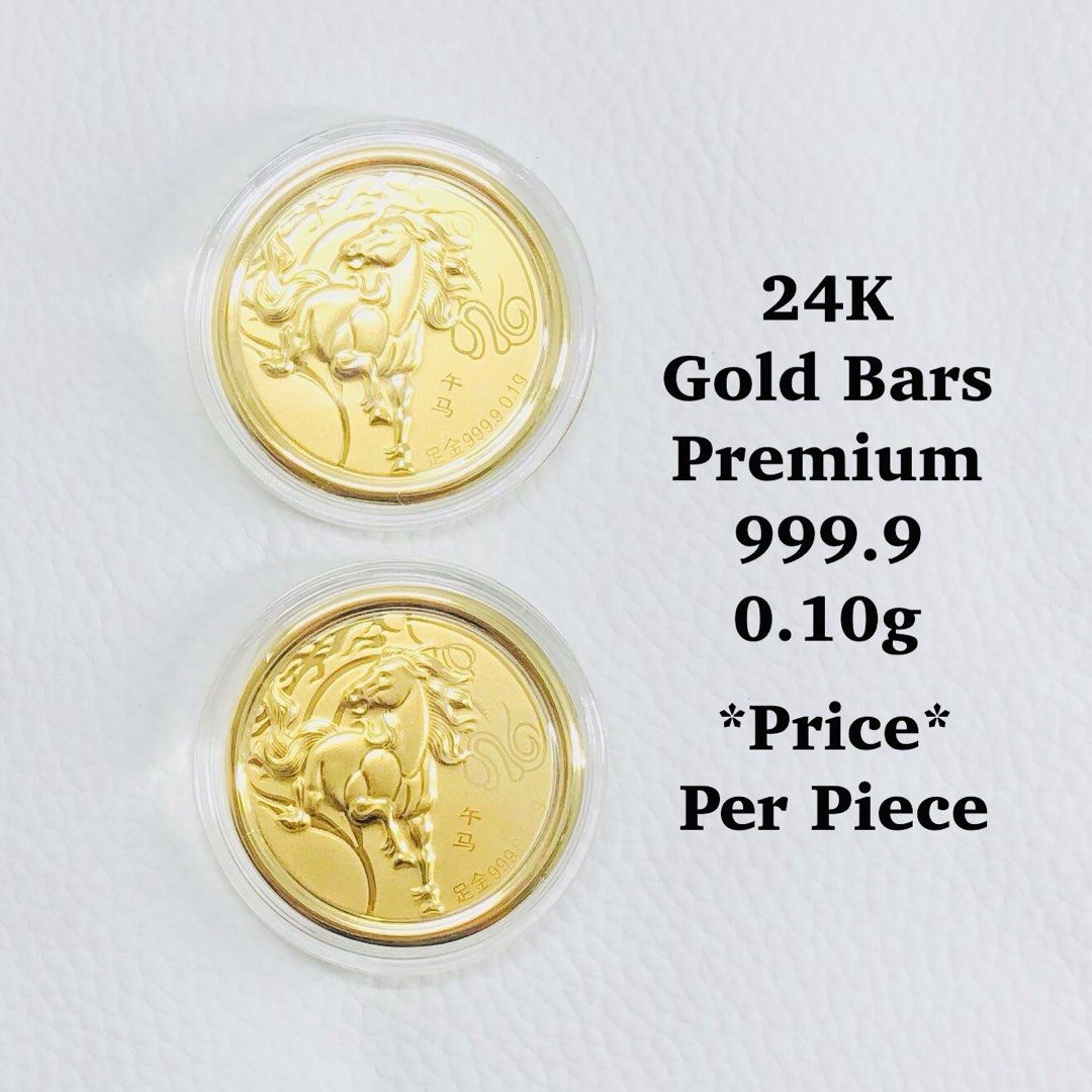 24k Gold Bars (Category: Currency) located in Manila. Submitted by seikowatchfactory (Listing ID 1434900692, Image 3). Description: Specifications: 24k Gold Bars Premium 999.9 0.10g Price per piece.