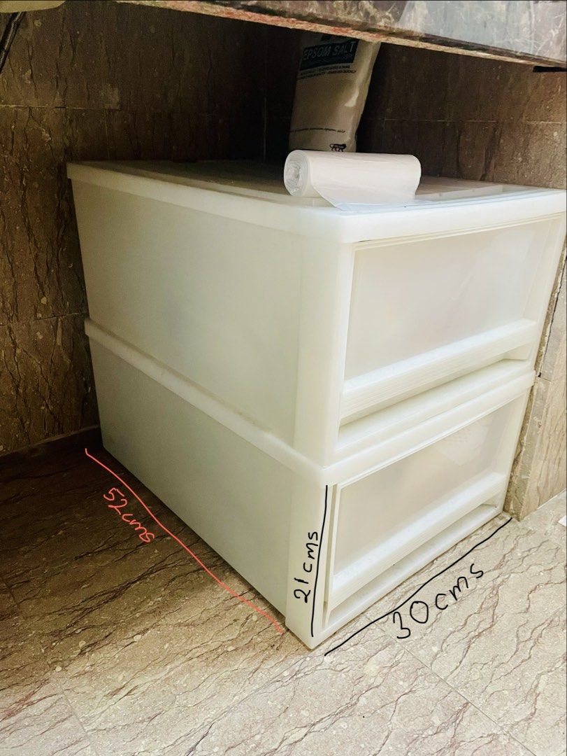 2 White Plastic Storage Drawer