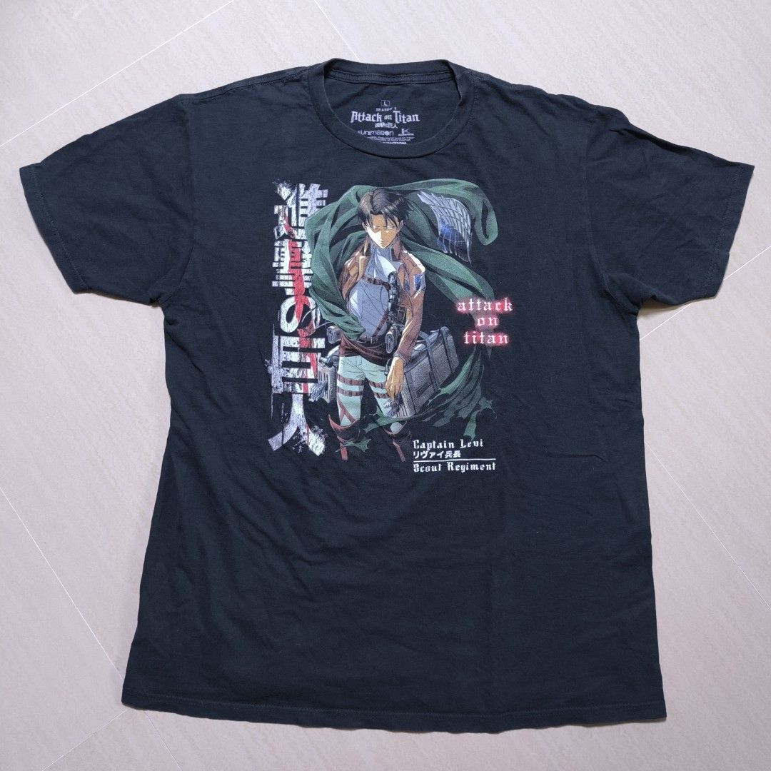 Attack on Titan AOT Captain Levi Official Merch (Category: Tshirts & Polo Shirts ) located in Guimba. Submitted by naztystuff (Listing ID 1434902395, Image 1). Description: size Large Excellent condition minimal crackprints.