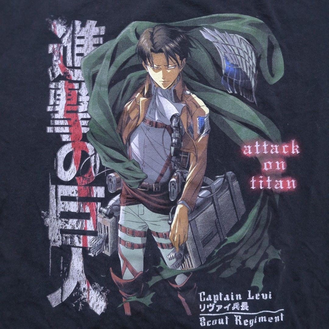 Attack on Titan AOT Captain Levi Official Merch (Category: Tshirts & Polo Shirts ) located in Guimba. Submitted by naztystuff (Listing ID 1434902395, Image 2). Description: size Large Excellent condition minimal crackprints.