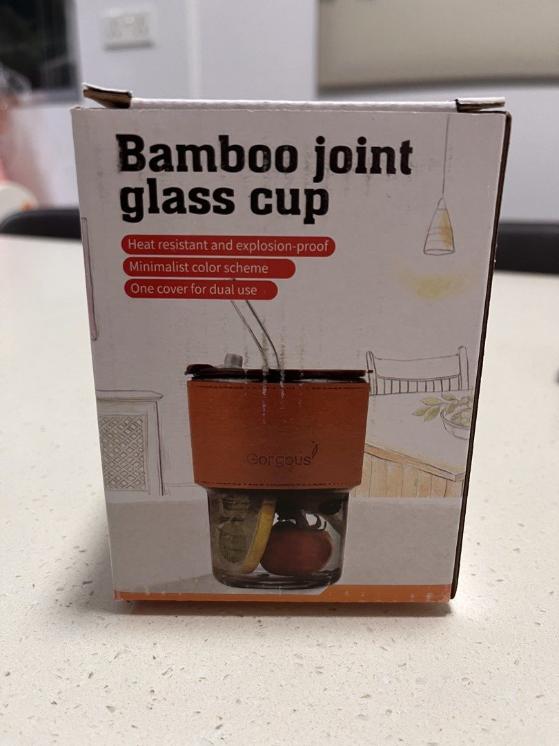 Bamboo Joint Glass Cup with Glass Straw439507538831616004