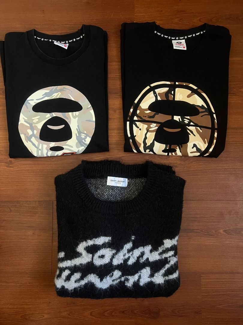 Bape & Saint Laurent (Category: Tshirts & Polo Shirts ) located in Las Pinas. Submitted by coldcuration (Listing ID 1434952728, Image 2). Description: All Used 𝙰𝙰𝙿𝙴 𝚋𝚢 𝙰 𝙱𝚊𝚝𝚑𝚒𝚗𝚐 𝙰𝚙𝚎 𝚃𝚎𝚎 𝟷 Large ₱500 (SOLD) 𝙰𝙰𝙿𝙴 𝚋𝚢 𝙰 𝙱𝚊𝚝𝚑𝚒𝚗𝚐 𝙰𝚙𝚎 𝚃𝚎𝚎 𝟸 Large ₱500 (SOLD)𝚂𝚊𝚒𝚗𝚝 𝙻𝚊𝚞𝚛𝚎𝚗𝚝 𝙼𝚘𝚑𝚊𝚒𝚛 𝚂𝚠𝚎𝚊𝚝𝚎𝚛 Small ₱700 PM for sizes and detailed pictures Disclaimer: We are not affiliated, associated, or in any 
