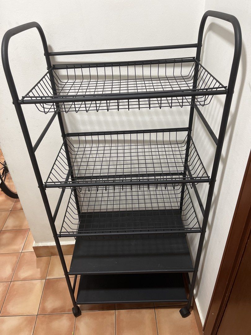 Black Metal Storage Rack with Wheels