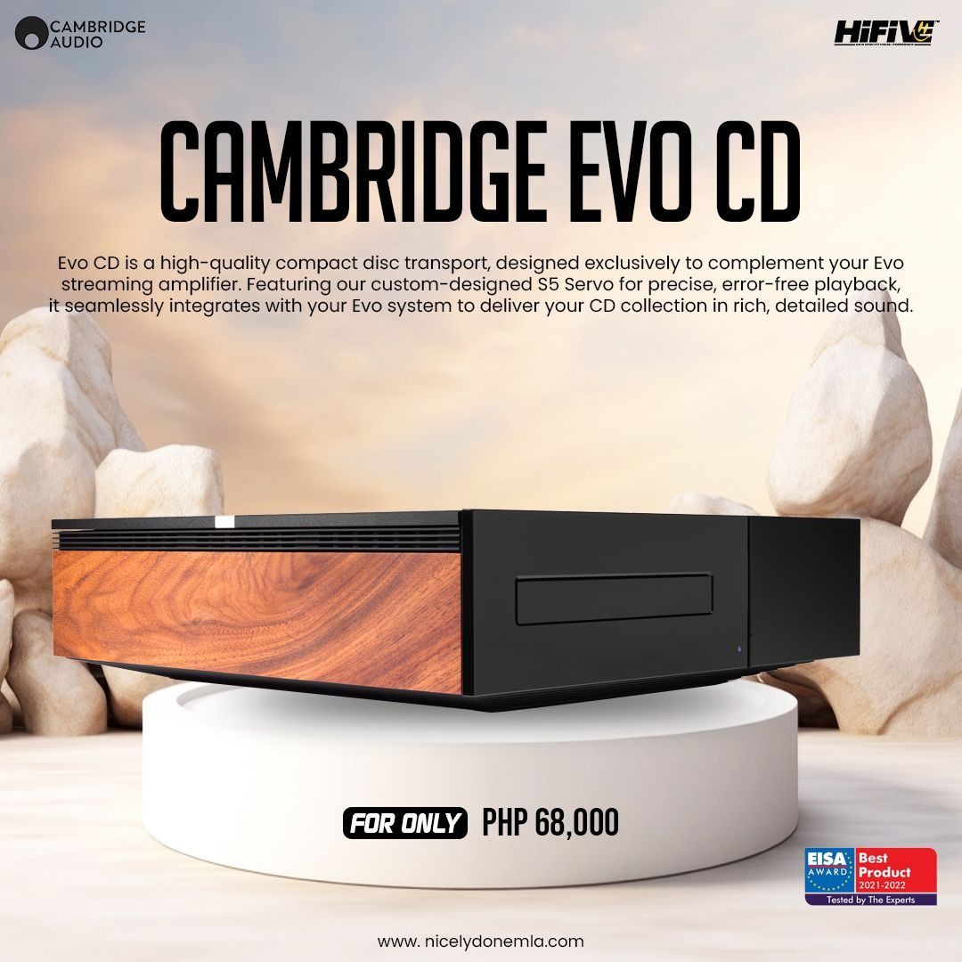 Cambridge Evo CD (Category: Soundbars, Speakers & Amplifiers) located in Quezon City. Submitted by hifivebynicelydone (Listing ID 1434884353, Image 1). Description: CAMBRIDGE EVO CD — PURE CD PLAYBACK, ELEVATED 🎶💿 For those who still value the CD experience—this is the perfect match to your Evo setup. The Evo CD delivers precise, clean playback with a sleek, modern design. 🔊 ✔️ High-quality CD transport ✔️ Smooth, accurate playback ✔️ Designed