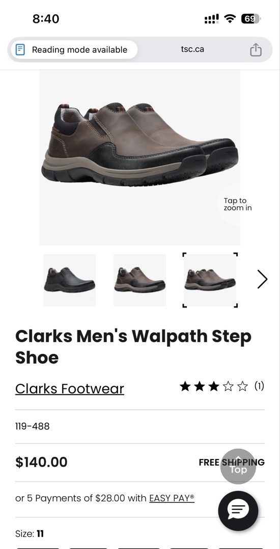 Clarks Men's Walpath Step Shoes - Size 11 (Category: Casual Shoes) located in Bacoor. Submitted by macorda (Listing ID 1434816199, Image 2). Description: - Clarks Men's Walpath Step Shoes - Size 11 - Slip-on design - Waterproof and slip-resistant - Brown upper with black and gray accents - Features the Clarks Collection logo on the insole - Unworn condition - Negotiable.