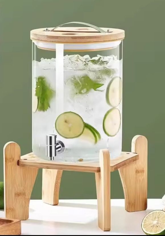 Drink Dispenser with Tap and Bamboo Stand